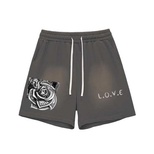 Sun Fade Raw Edge Cotton Shorts
