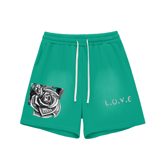 Sun Fade Raw Edge Cotton Shorts